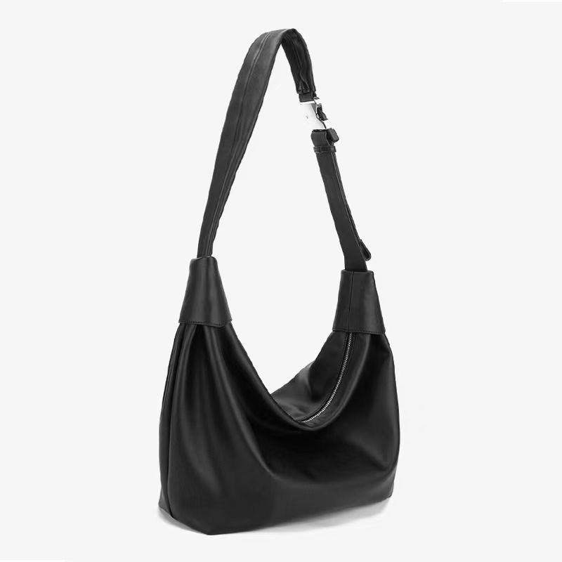 Men's Dumpling Solid Color Lazy Design Soft Leather Simple Style Men's Shoulder Bag