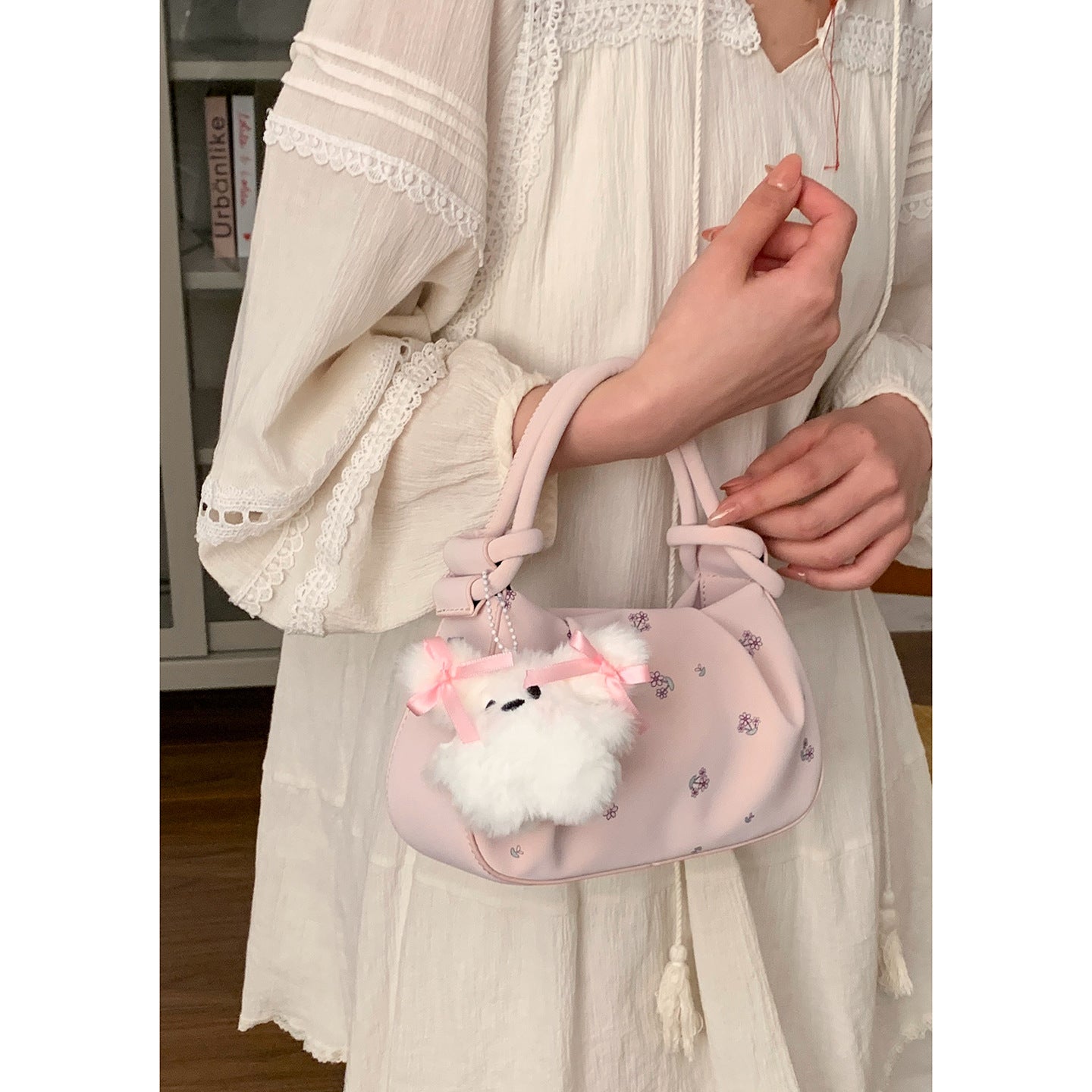 Women's Korean Style Fashion Carrying Flower Print Small Square Bag
