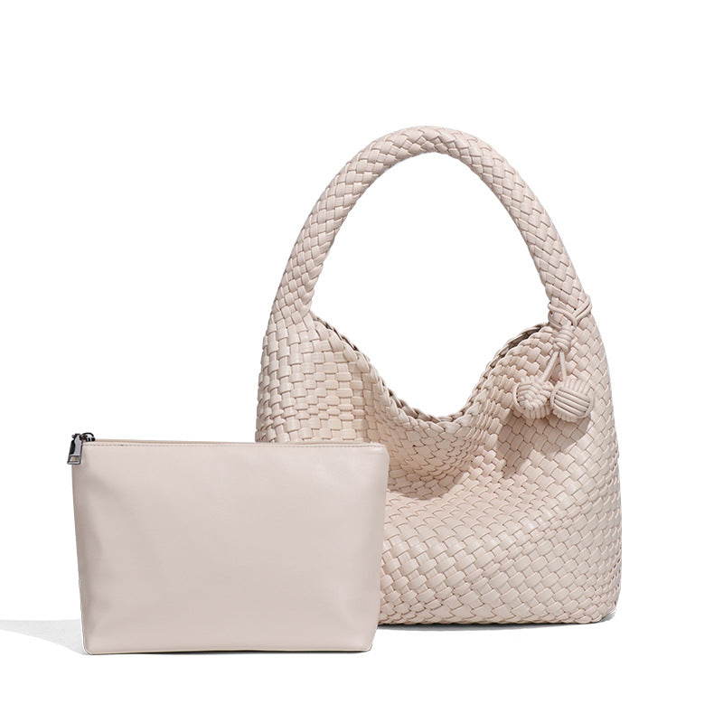 Popular Champagne Gold Woven Large Capacity Tote Bag