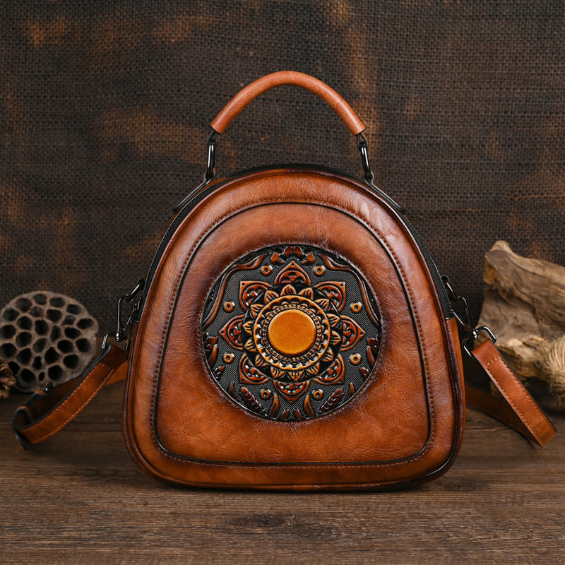 Women's Retro Embossing Brushed Street Trendy Patchwork Daily Women's Messenger Bag