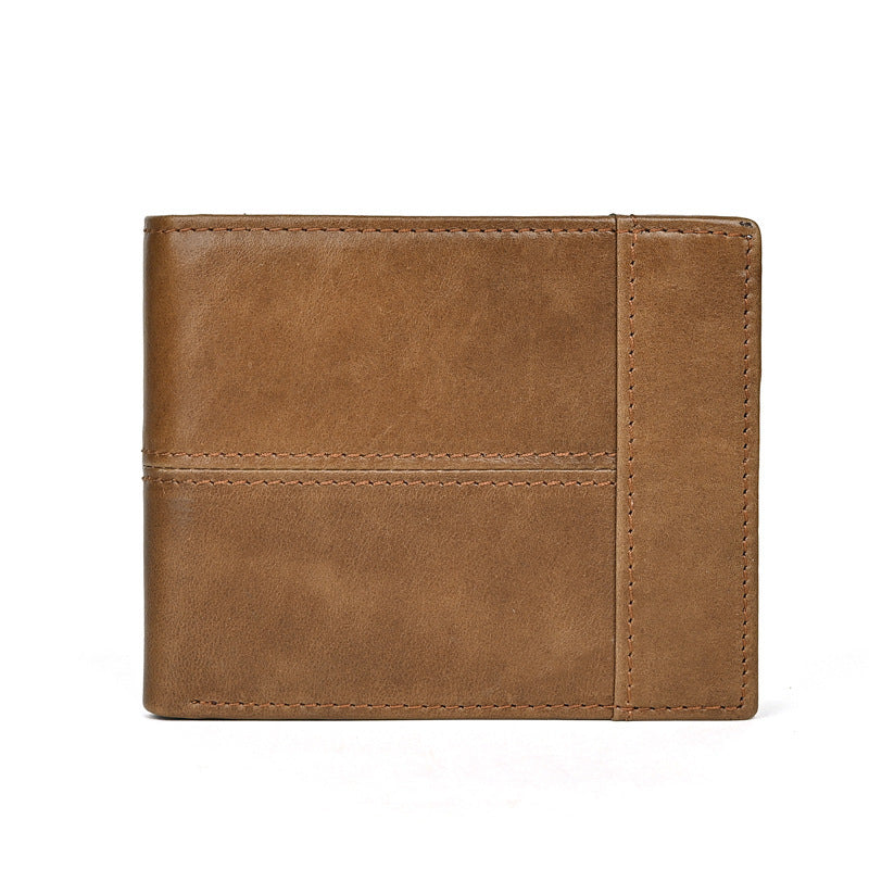Men's Genuine Leather Short First Layer Cowhide Three-fold Men's Wallet