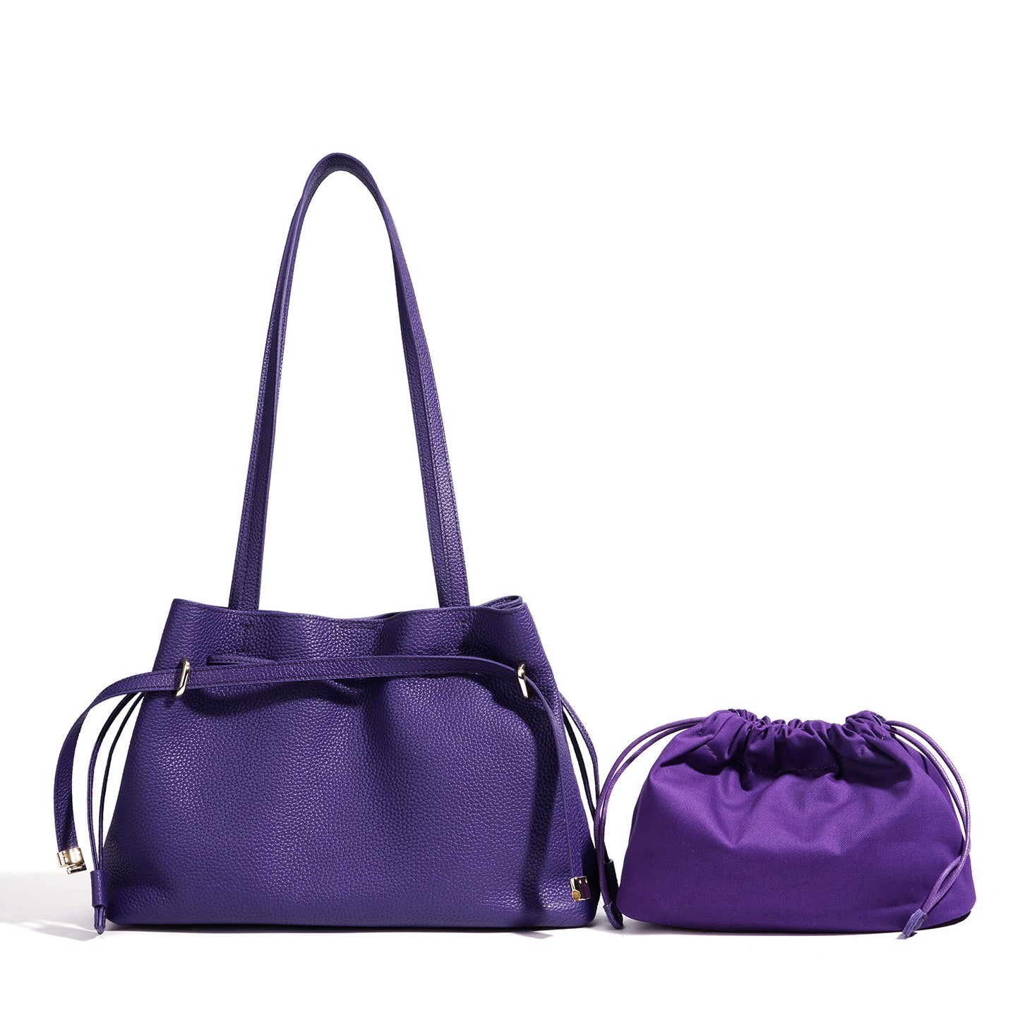 Women's Cowhide Korean Simple Leather Drawstring Lucky Shoulder Bags