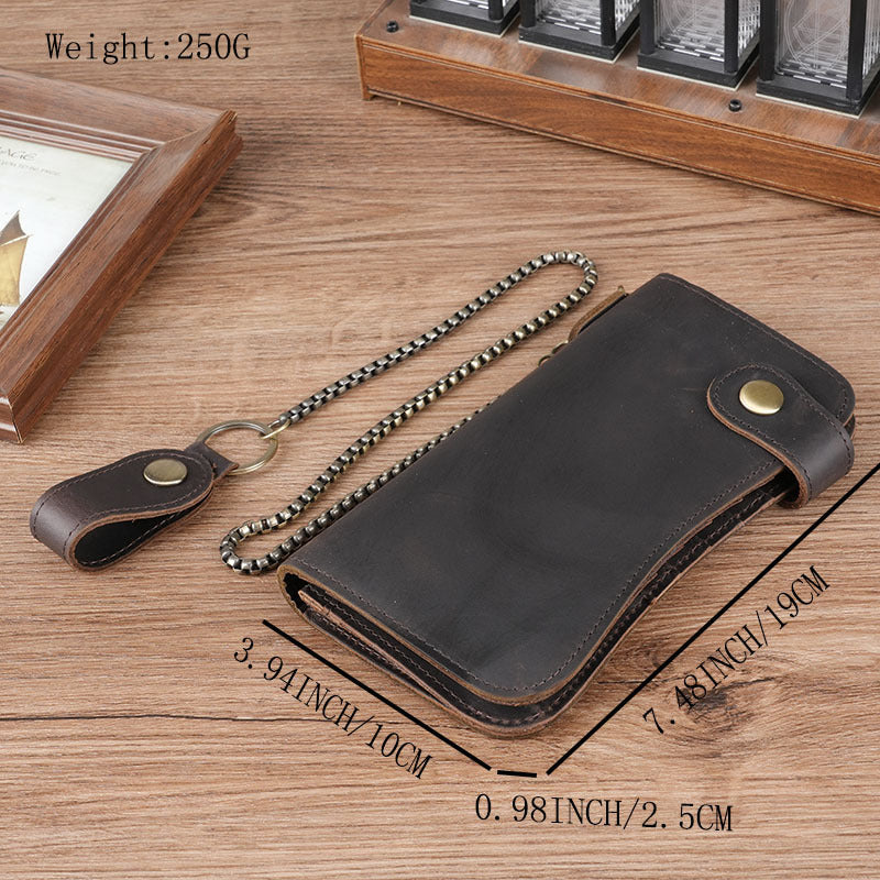 Swiping Iron Chain Crazy Horse Leather Retro Men's Wallet