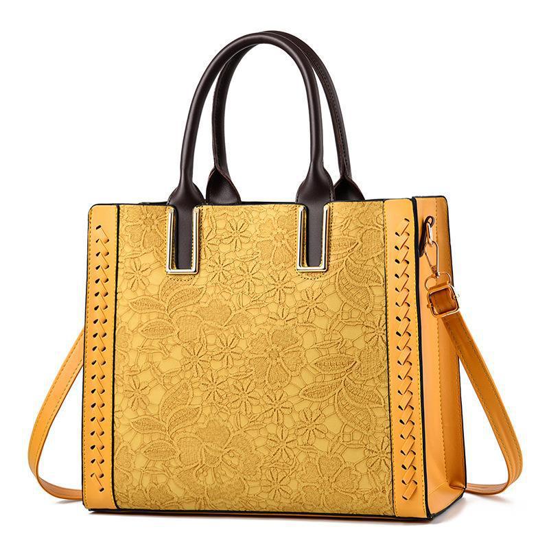Women's Lace Embossed Large Capacity Soft Leather Texture Western Women's Shoulder Bag