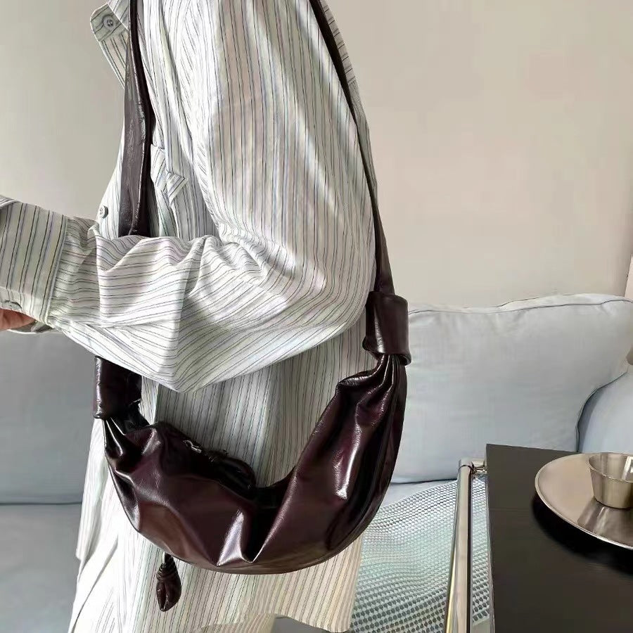 Unisex Cowhide Simple Paper Leather Croissant Women's Messenger Bag