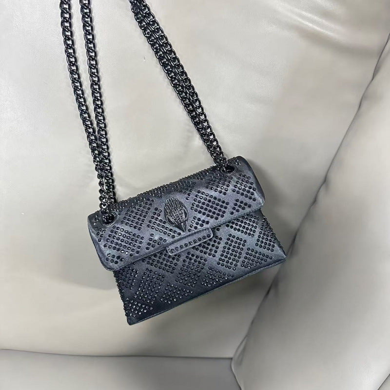 British Hot Rhinestone Minority Chain Black Small Square Bag