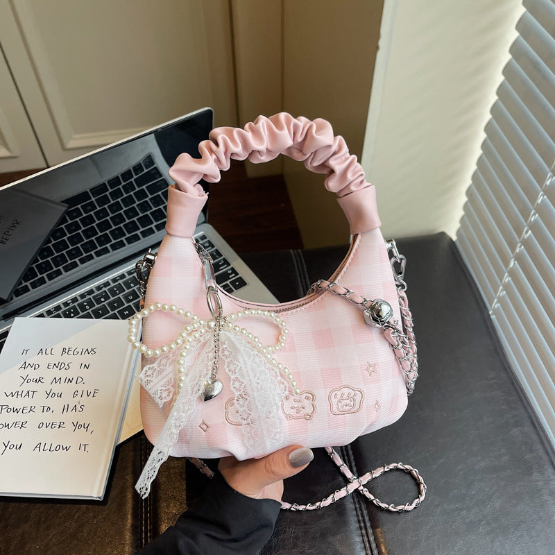 Women's Sweet Plaid Bowknot Fashion Commuter Western Small Square Bag