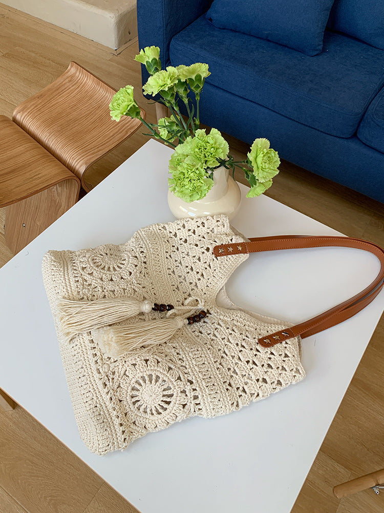 Women's Woven Fashion Crochet Straw Cotton String Women's Shoulder Bag