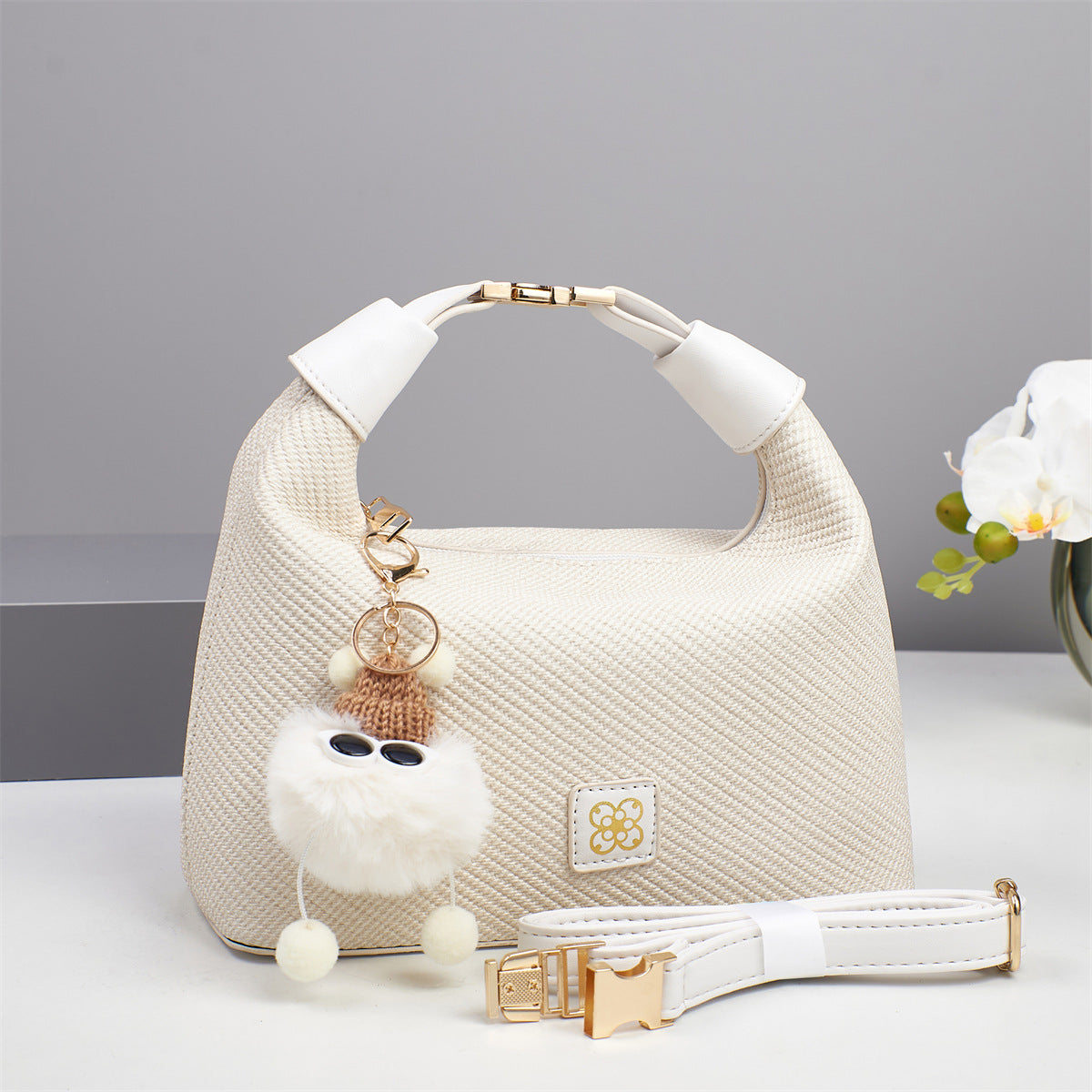 Women's Cute Hang Decorations Solid Color Textured Women's Handbag
