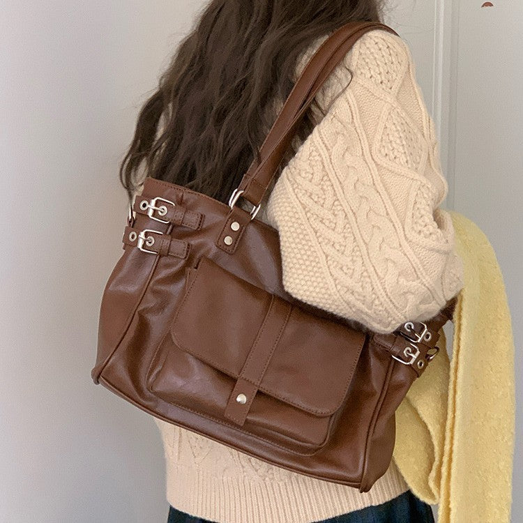 Retro Brown Versatile Large Capacity Commuter Korean Preppy Women's Messenger Bag