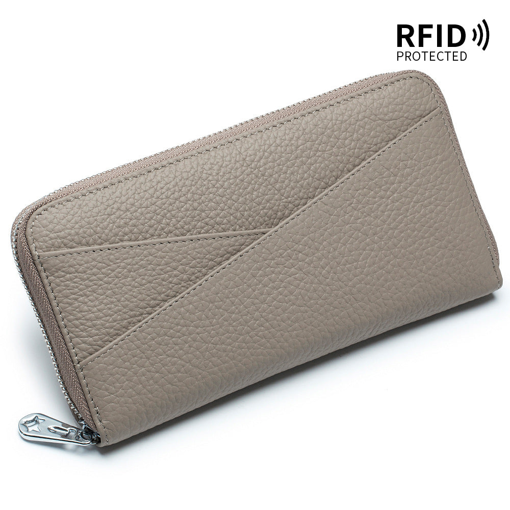 Women's Long Large Capacity First Layer Cowhide Expanding Genuine Leather Fashion Card Holder