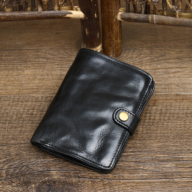 Men's Pleated First Layer Pure Cattlehide Genuine Leather Short Simple Men's Wallet
