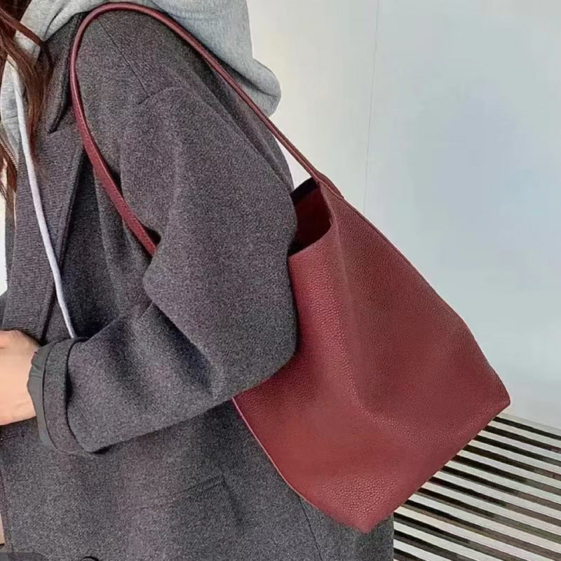 Women's Genuine Leather Litchi Pattern Cowhide Large Women's Shoulder Bag