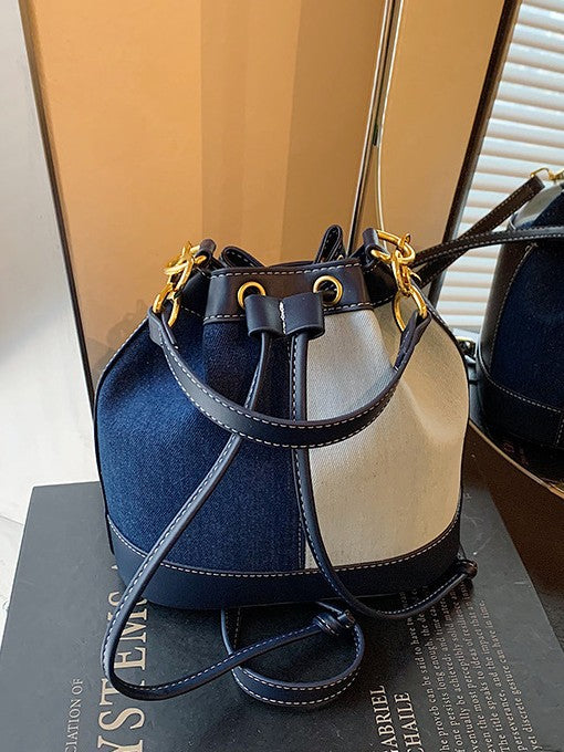 Contrast Patchwork Portable Female Korean Style Niche Drawstring Bundle Bags