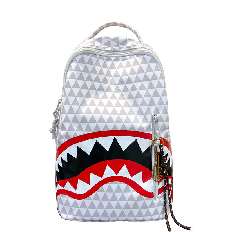 Shark Cartoon Image Printed Checks Early Backpacks