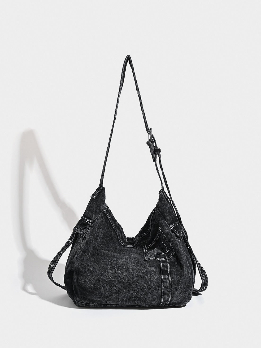 Large Capacity Totes Washed Distressed Denim Design Rivet Commuter Women's Messenger Bag