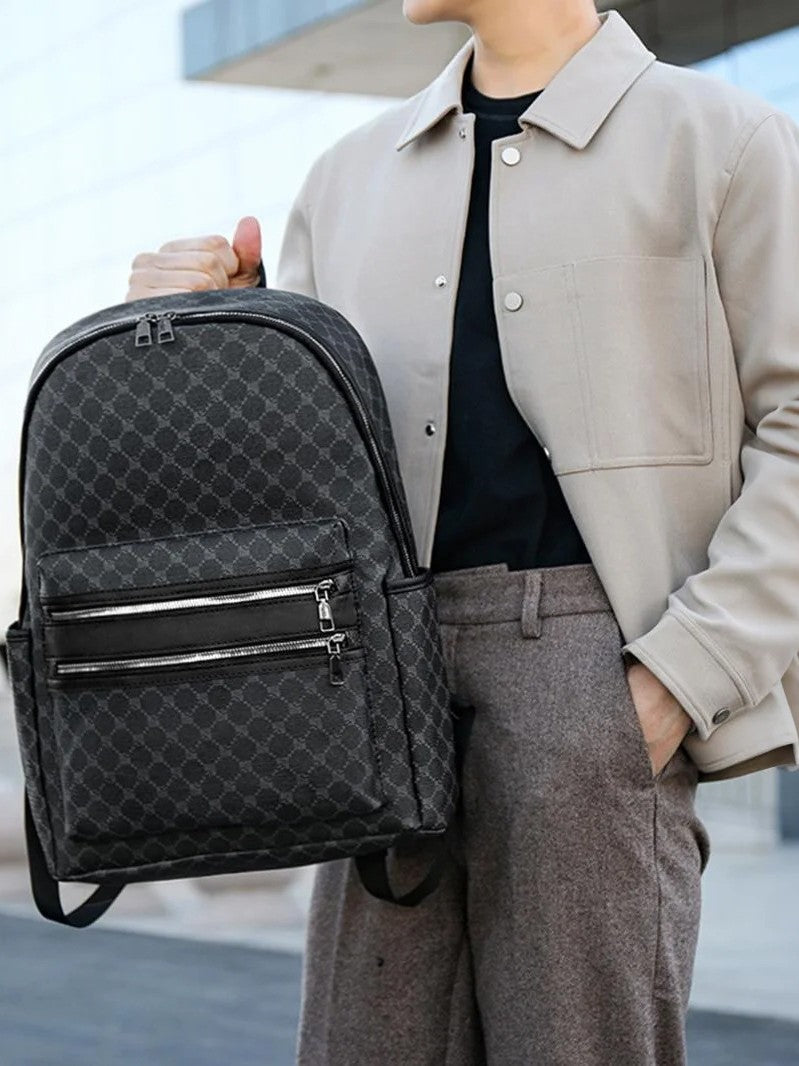 Women's Fashionable Letter Simple Chessboard Plaid Large Capacity Business Backpack