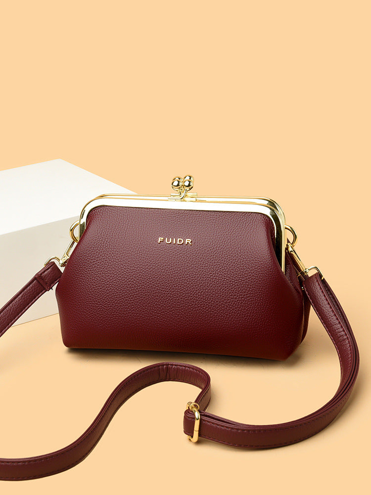 Women's Korean First Layer Cowhide Clip Textured Women's Handbag