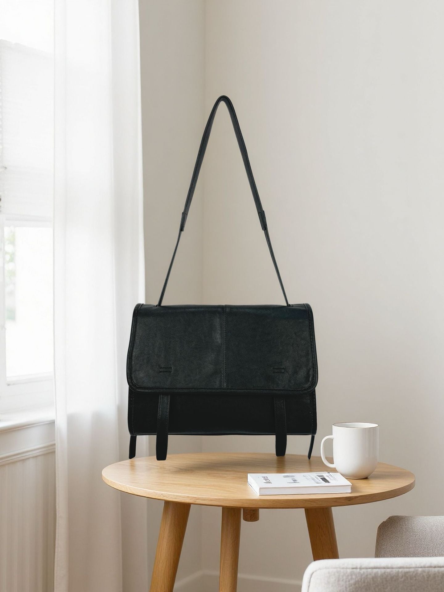 Women's Soft Leather Warm College Black Minimalist Tote Bags