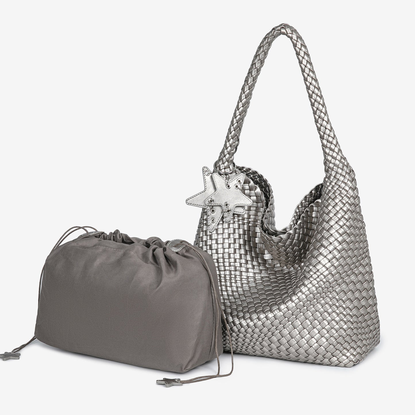 Women's Champagne Woven Large Capacity Fashion Commuter Shoulder Bags