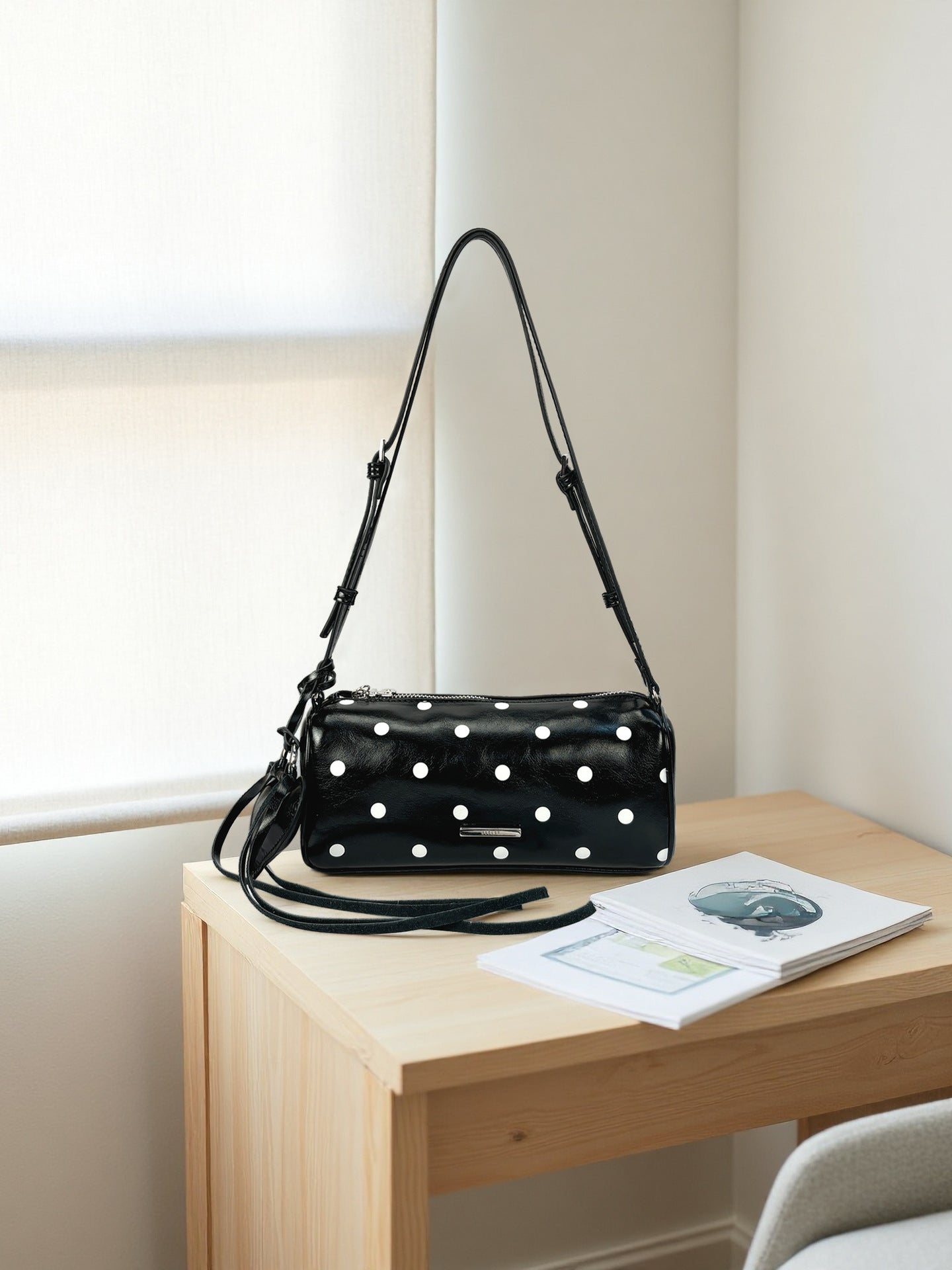 Women's Style Underarm Niche Polka Dot White Women's Shoulder Bag