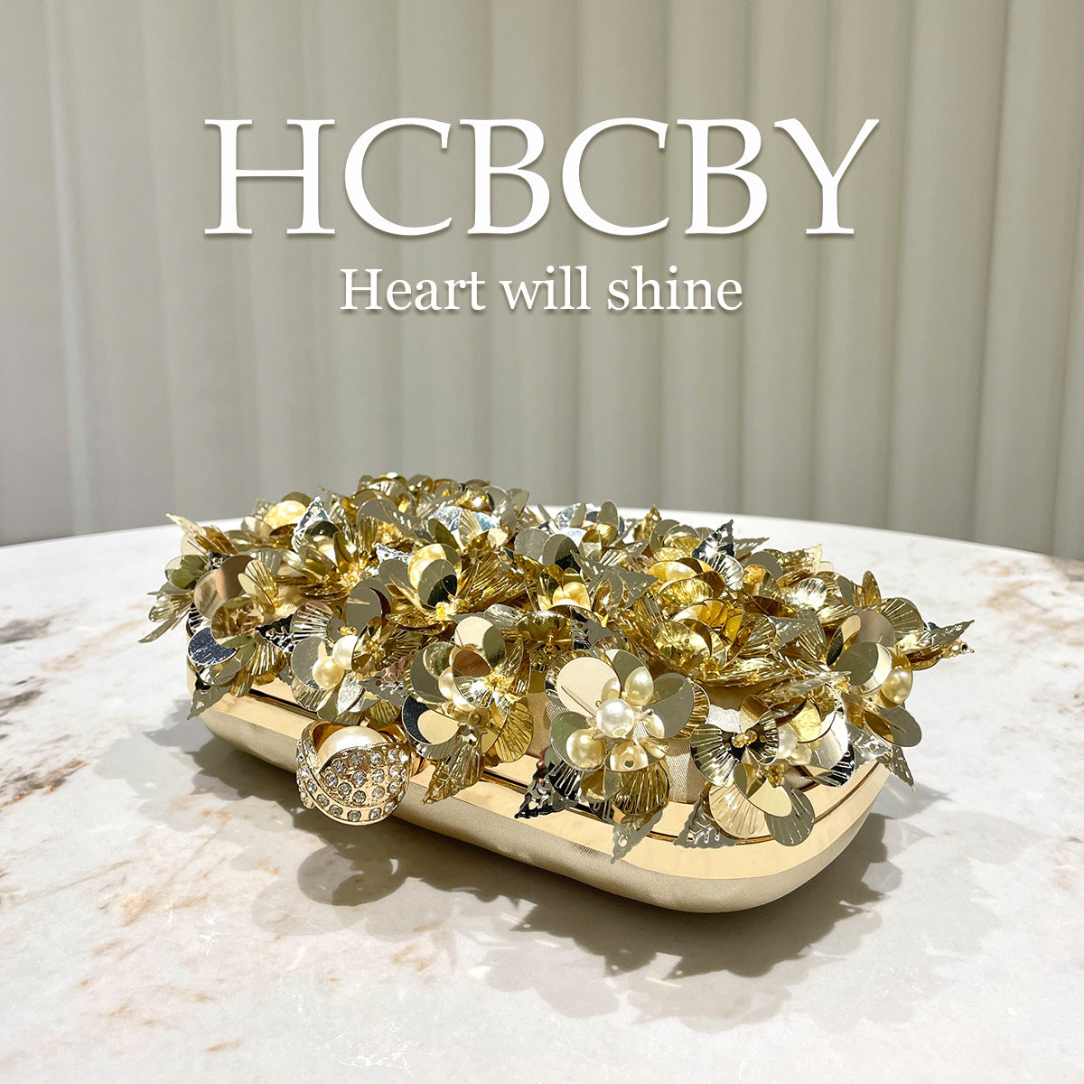 Women's Gold Glitter Flower Sequins Decoration Fashion Temperament Elegant Dress Bags