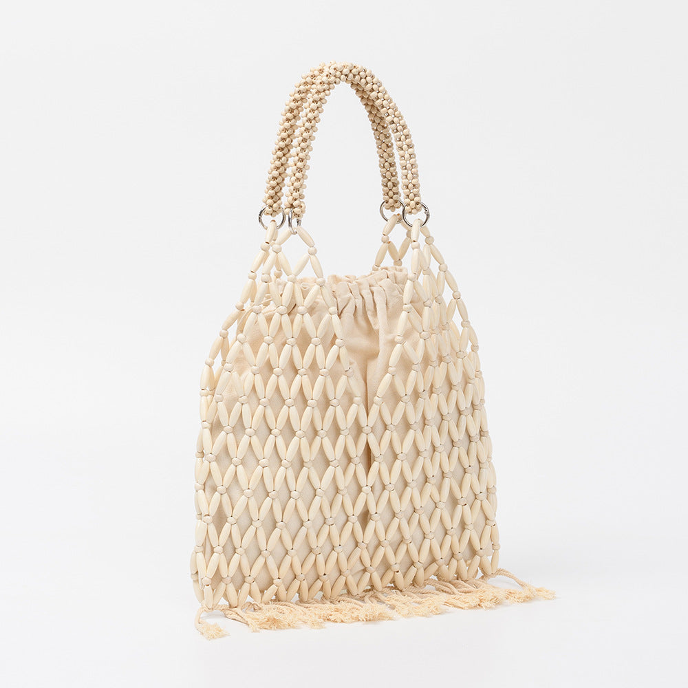Tassel Hand-woven Beaded Trendy With Wooden Beads Bags