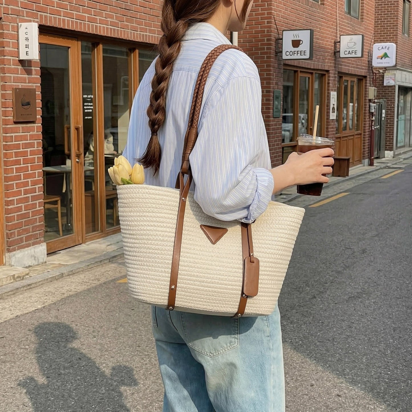 Women's Style Large Capacity Woven Cotton String Portable Vegetable Bags