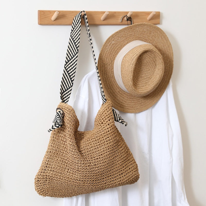 Korean Style Striped Straw Solid Color One Woven Female Bags