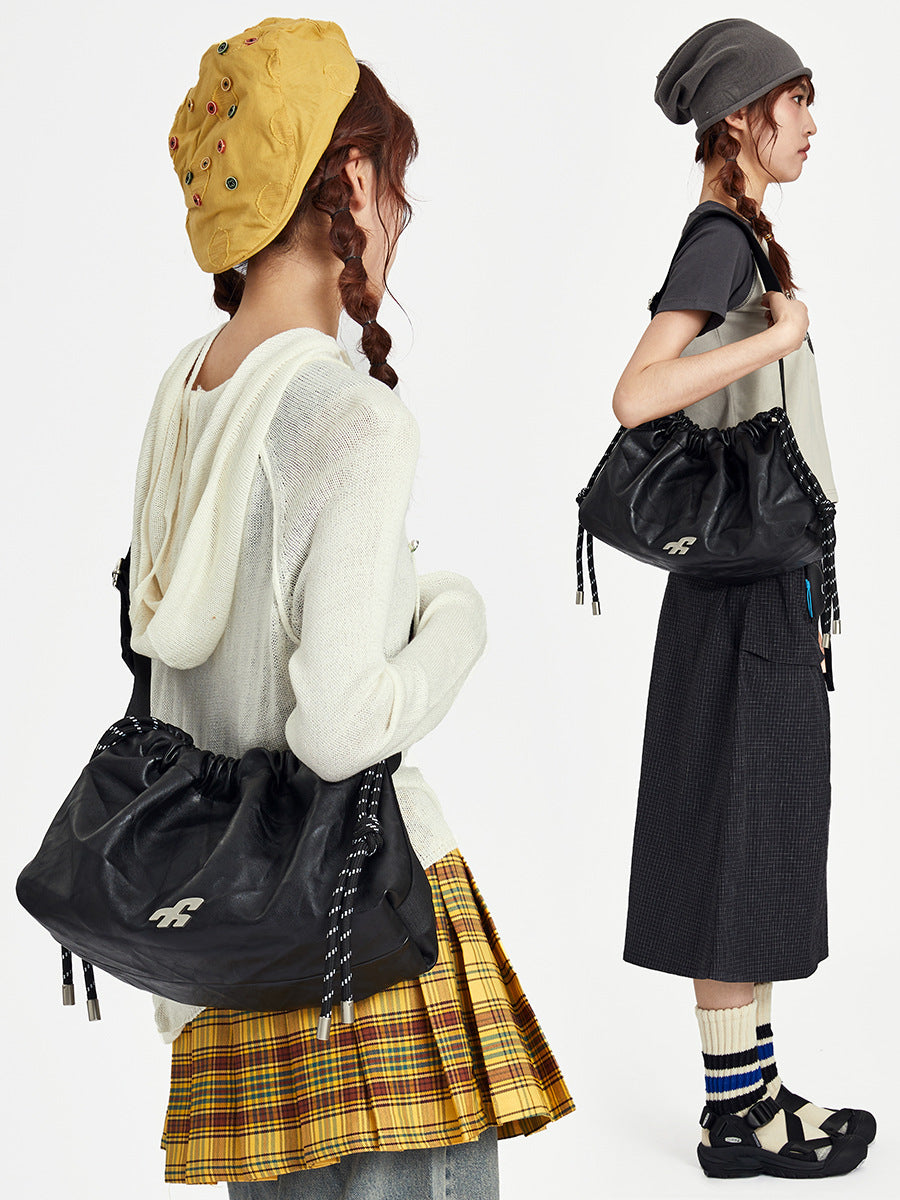Hello Drawstring Ruffle Female Large Capacity Commuter Women's Shoulder Bag