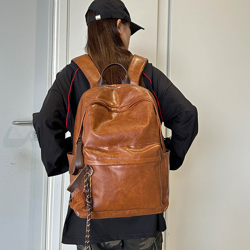 Women's Retro Leather Female College High Simple Leisure Backpack