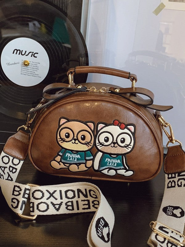 Women's Retro Cute Cartoon Couple Bear For Small Square Bag