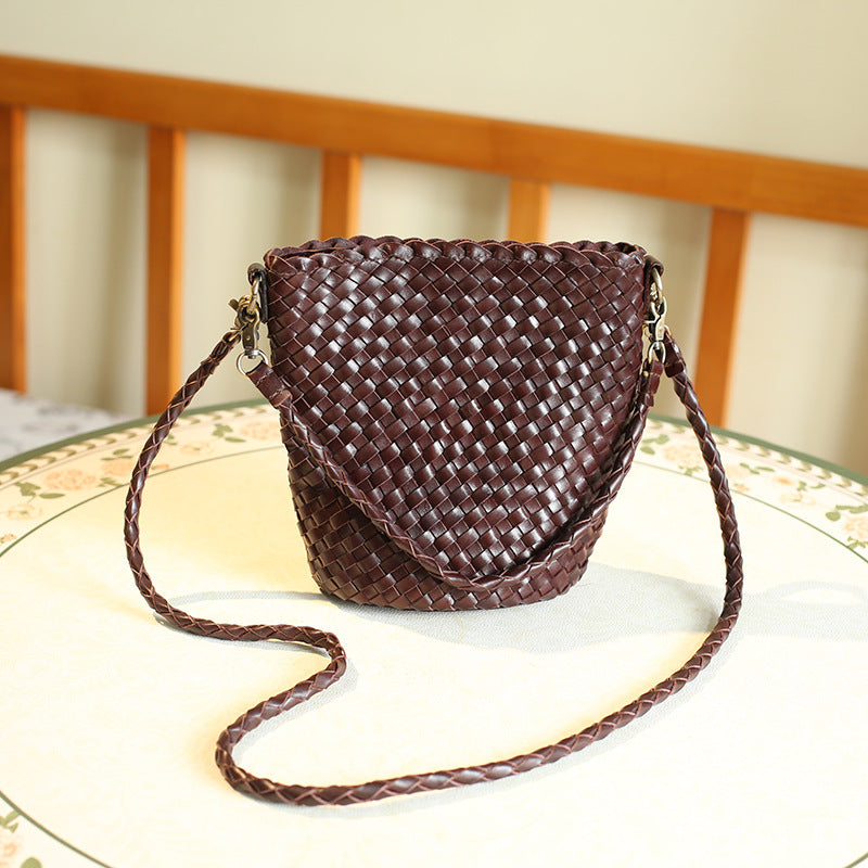 Hand-woven Commuter Hand Layer Cowhide Size Women's Handbag