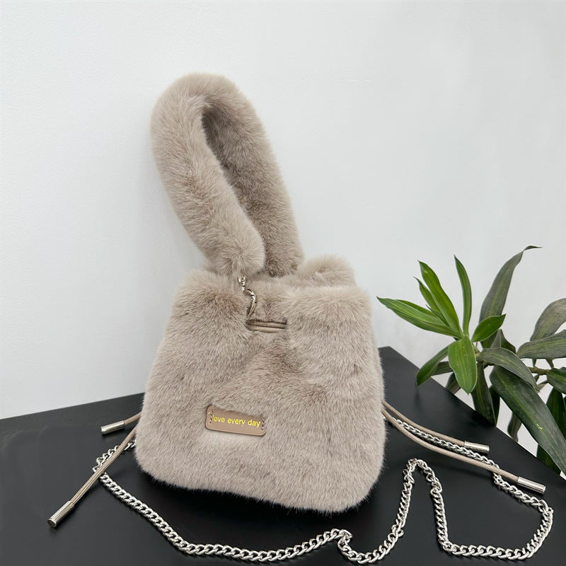Plush Drawstring Chain Design Style Simple Bags