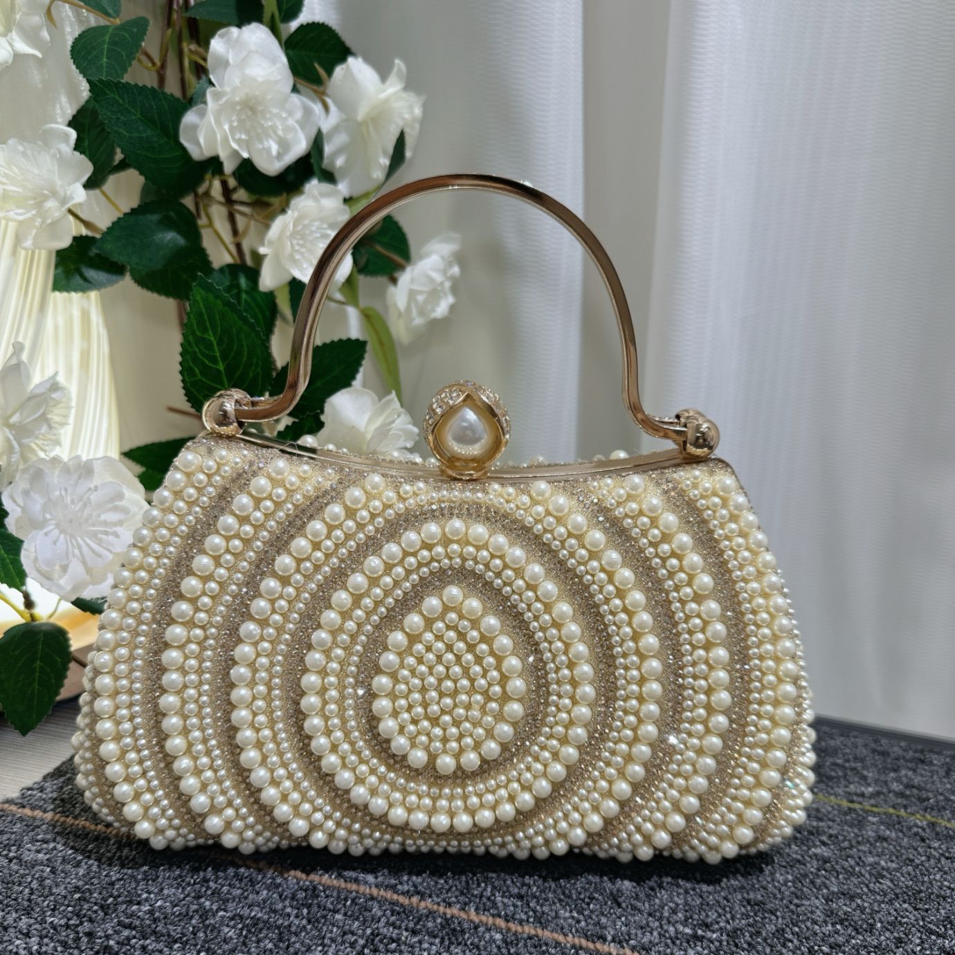 Women's Pearl Banquet Dress Diamond Clutch Oblique Dinner Bag