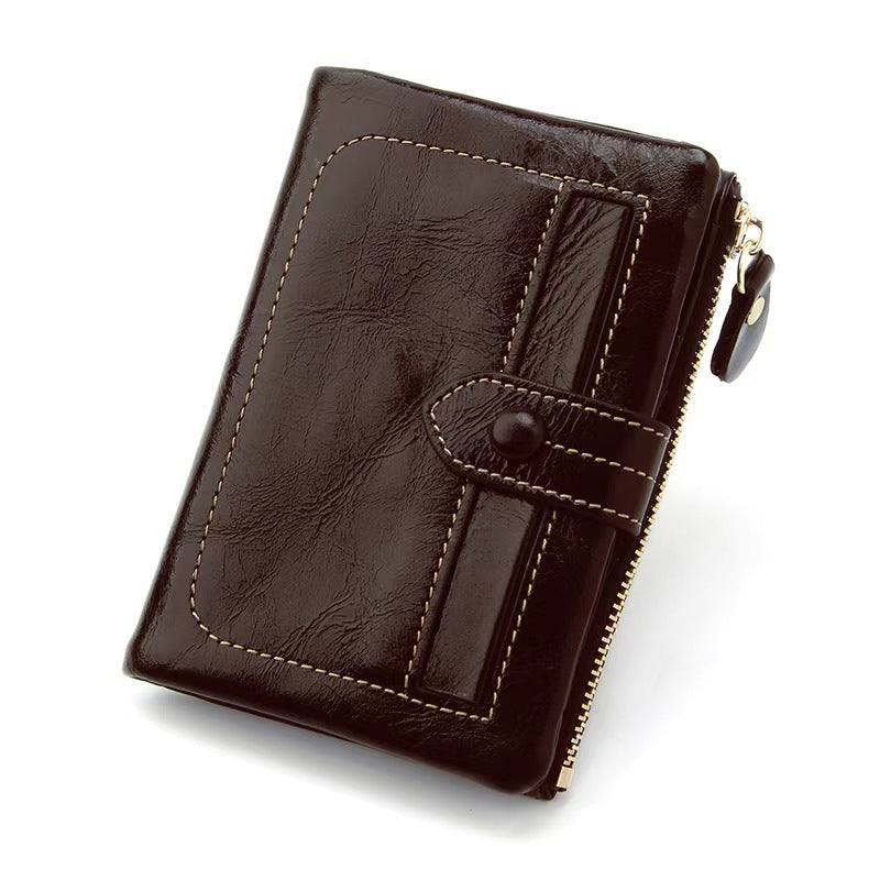 Women's Layer Oil Wax Cowhide Genuine Leather Retro Large Capacity Multiple Ladies Wallet