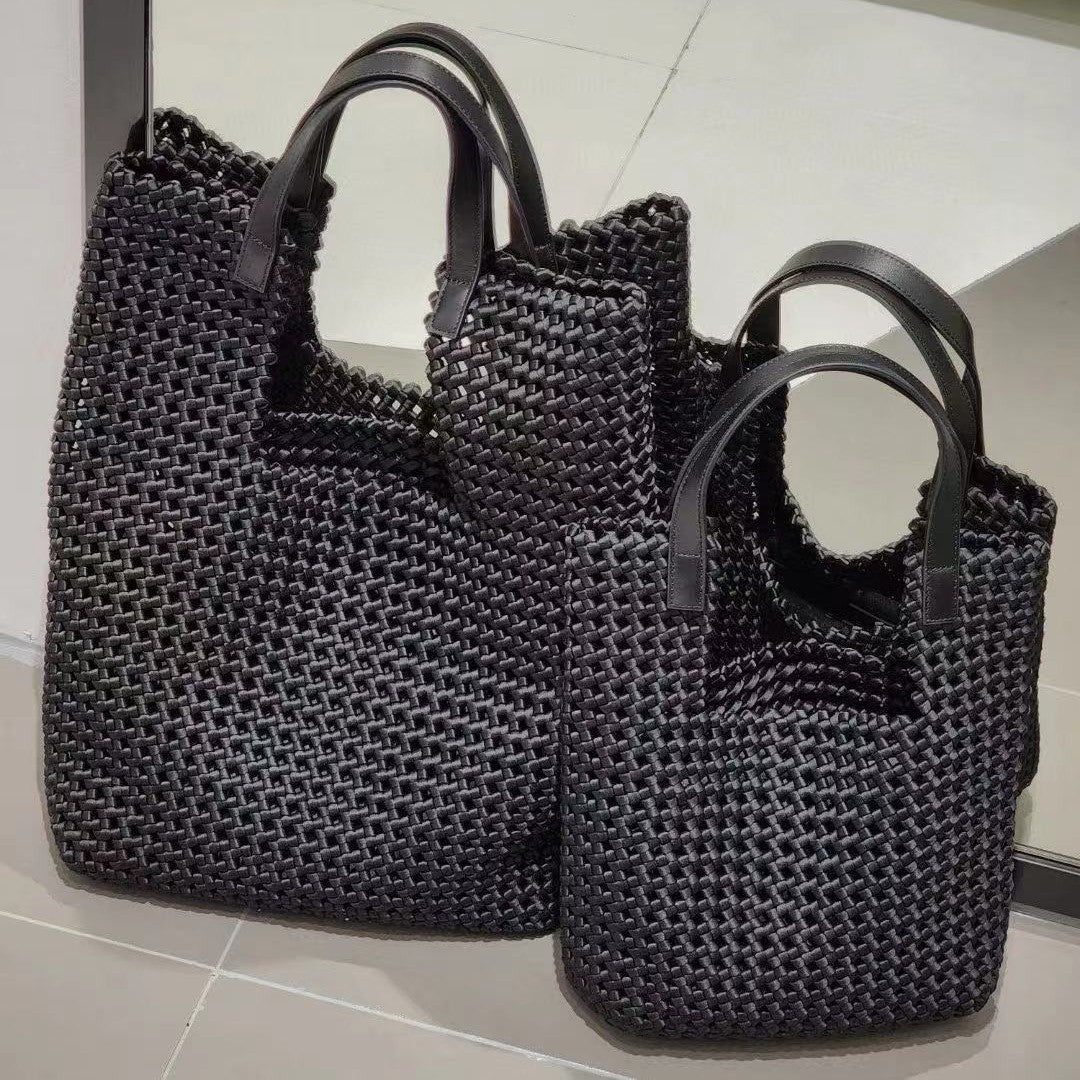 Cowhide Retro Woven Large Capacity Totes Mother Underarm Tote Bag