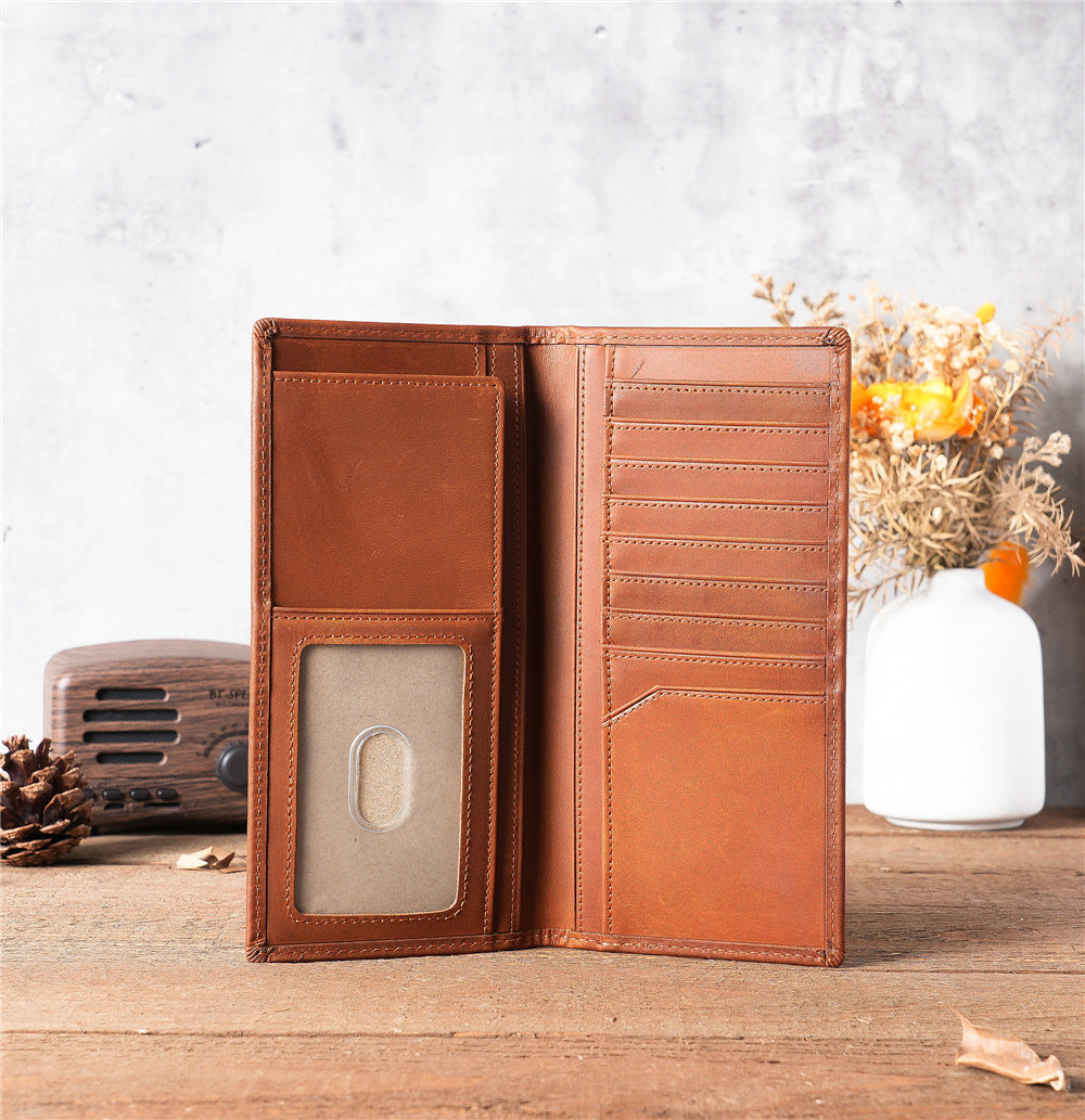 Men's Horse Leather Long Two-fold Pure First Layer Cowhide Men's Wallet