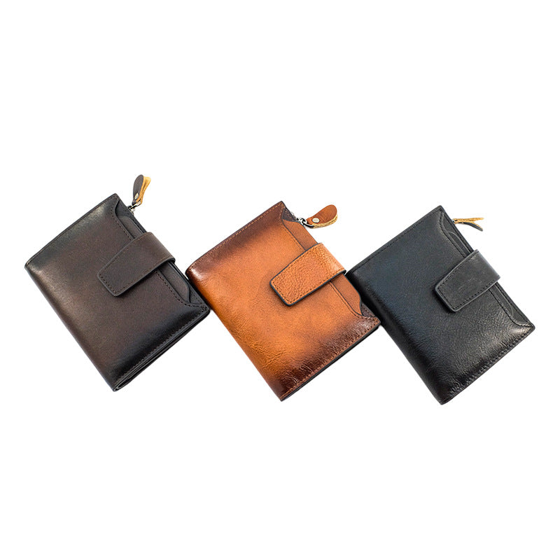 Men's Cowhide Vertical Simple Short Swiping Genuine Men's Wallet
