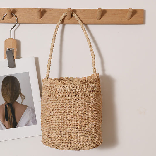 Women's Raffia Straw Lace Cutout Woven Seaside Bags