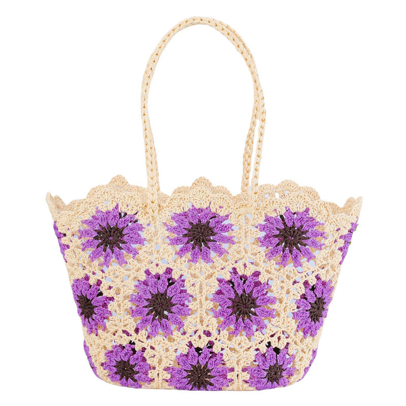 Women's Patchwork Hollow Leisure Vacation Bearded Needle Korean Tote Bags