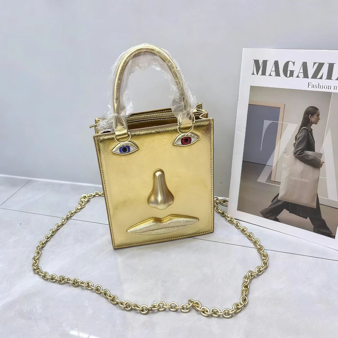 Women's Face Popular Sier Patent Leather Simple Handbags