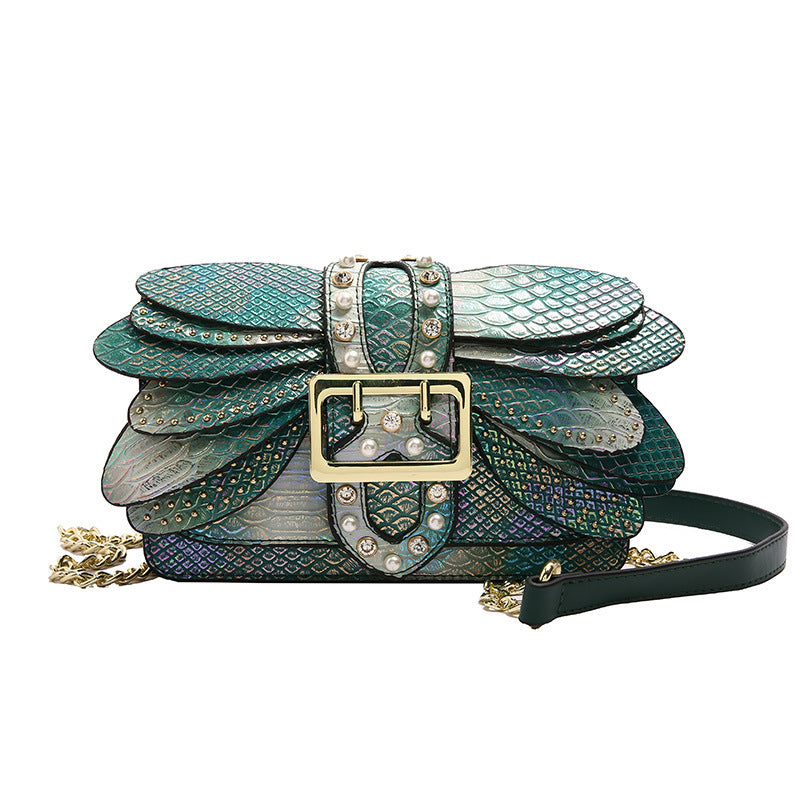 Women's Good-looking Butterfly Wings Rivet Chain Fashion Small Square Bag