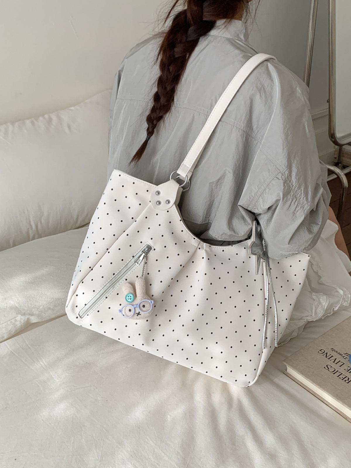 Women's Polka Dot Large Capacity Loose College Tote Bag