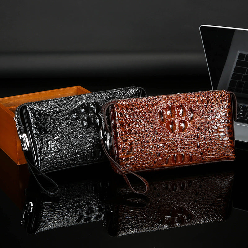 Men's Crocodile Pattern Leather Business Compartment High Men's Clutch