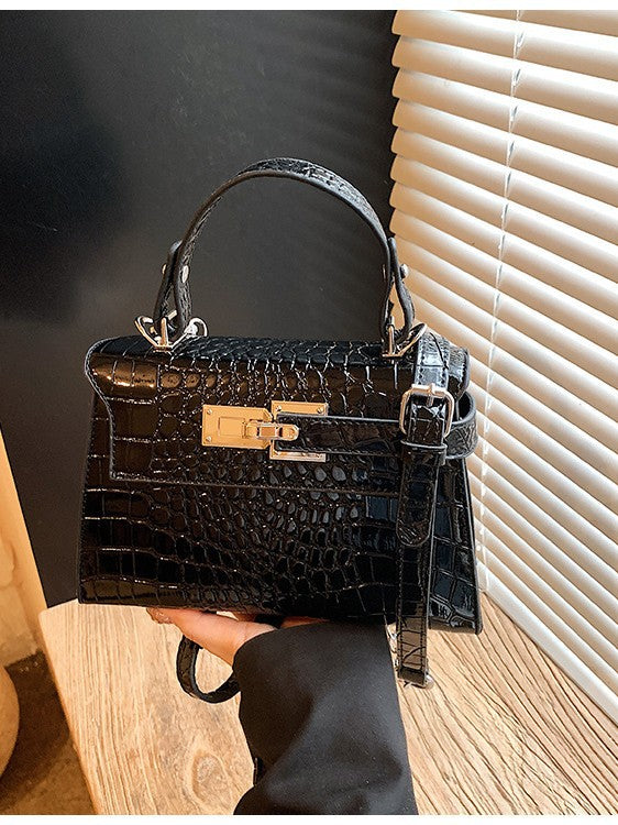 Women's Retro Simple Crocodile Pattern Kelly Contrast Color Texture Small Square Bag