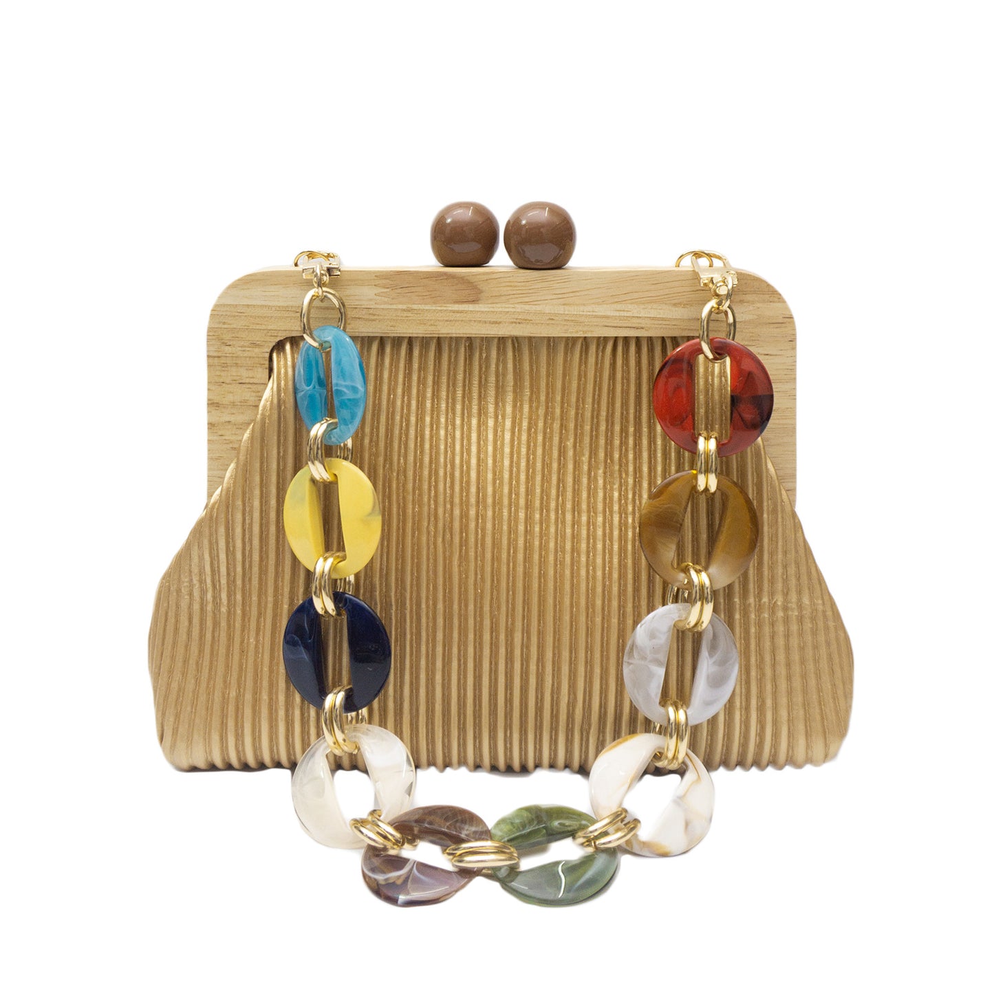 Straw Acrylic Color Chain Underarm Wooden Dinner Bag