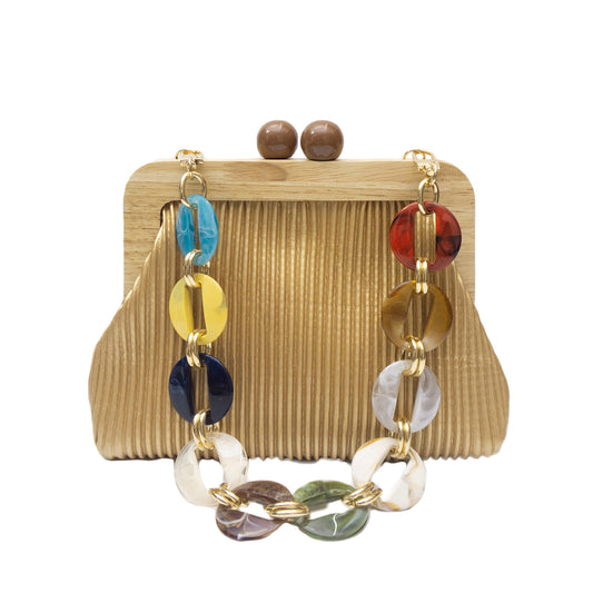 Straw Acrylic Color Chain Underarm Wooden Dinner Bag