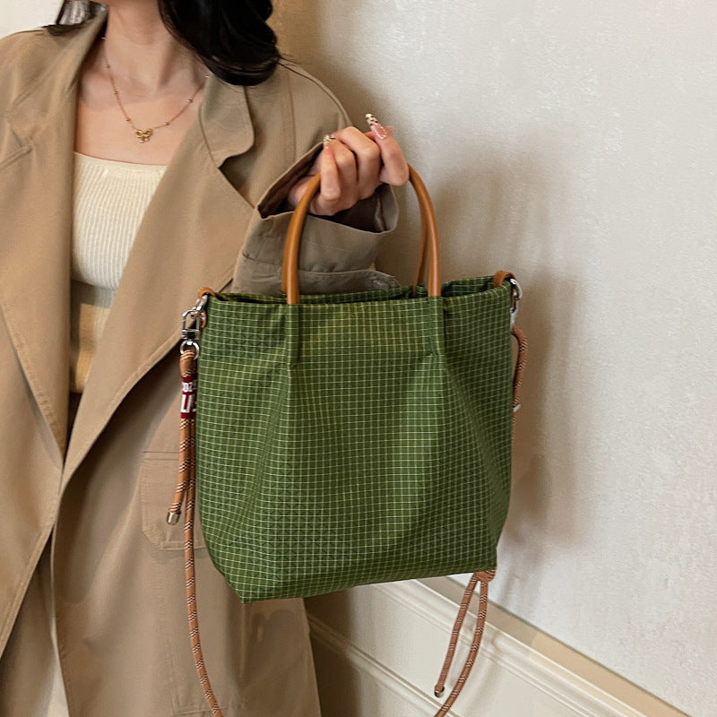 Portable Large Capacity Lightweight Plaid Commute Tote Bags