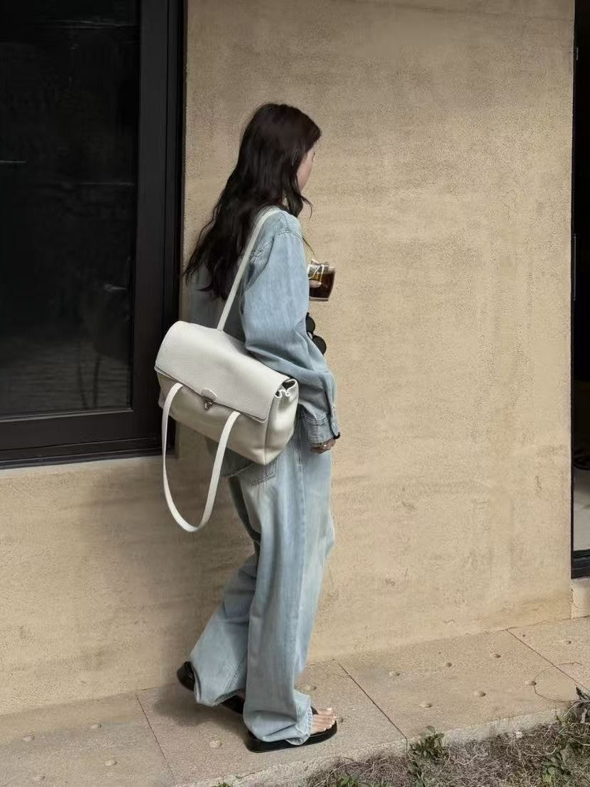 Early Spring High-grade First Layer Cowhide Retro Tote Bag